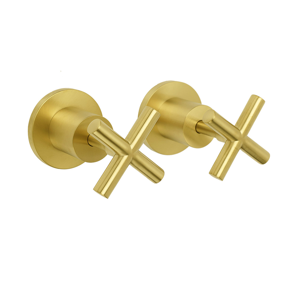 Brushed Gold Shower 1/4 Turn Twin Taps Basin Bath Spout Hot Cold Water Mixer Set - Image 1