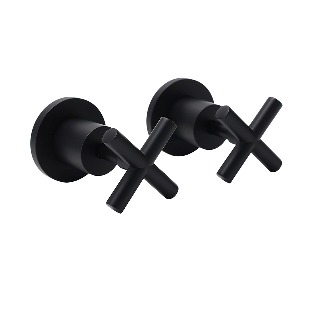 Matt Black 1/4 Turn Twin Taps Hot Cold Water Control Mixer For Bath Spout Shower - Image 1