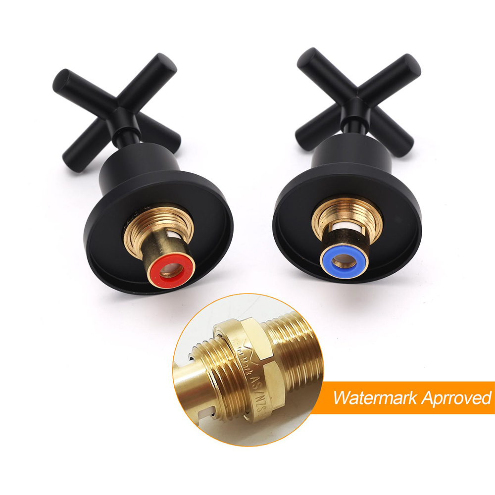 Matt Black 1/4 Turn Twin Taps Hot Cold Water Control Mixer For Bath Spout Shower - Image 3