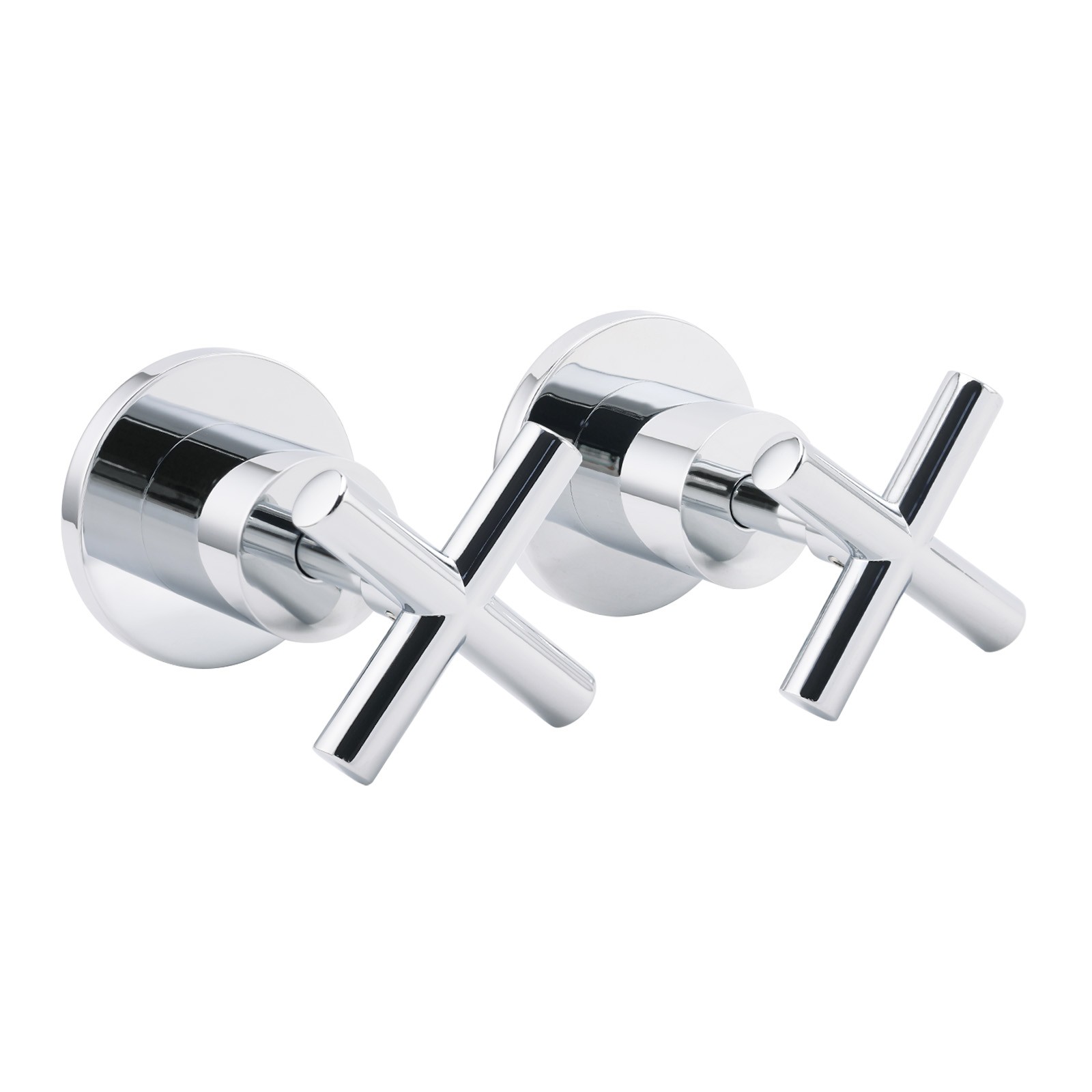 Mirror Chrome 1/4 Turn Twin Taps Hot Cold Water Control Mixer For Bath Spout Set - Image 1