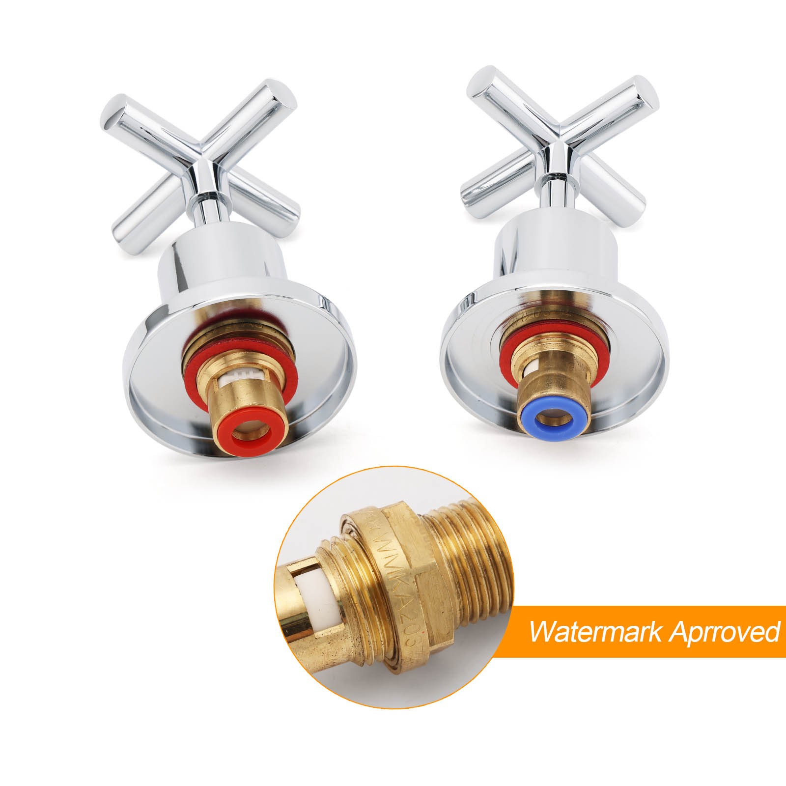 Mirror Chrome 1/4 Turn Twin Taps Hot Cold Water Control Mixer For Bath Spout Set - Image 3