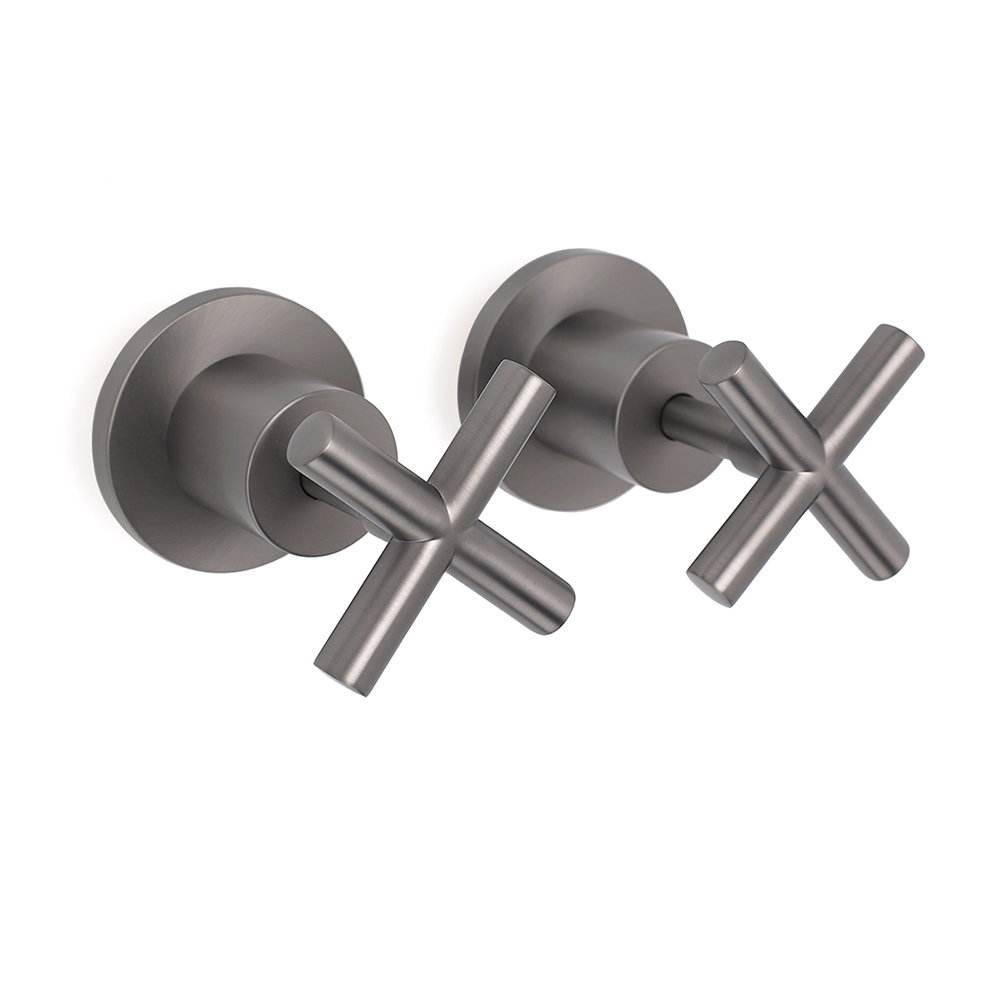 Gun Metal Shower 1/4 Turn Twin Taps Pair Bath Spout Hot Cold Water Mixer Valve - Image 1