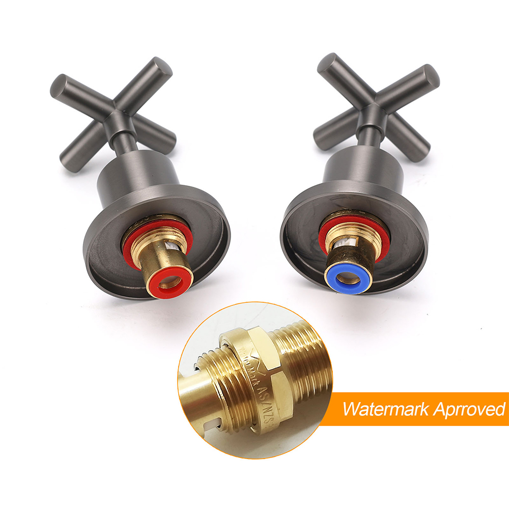 Gun Metal Shower 1/4 Turn Twin Taps Pair Bath Spout Hot Cold Water Mixer Valve - Image 3