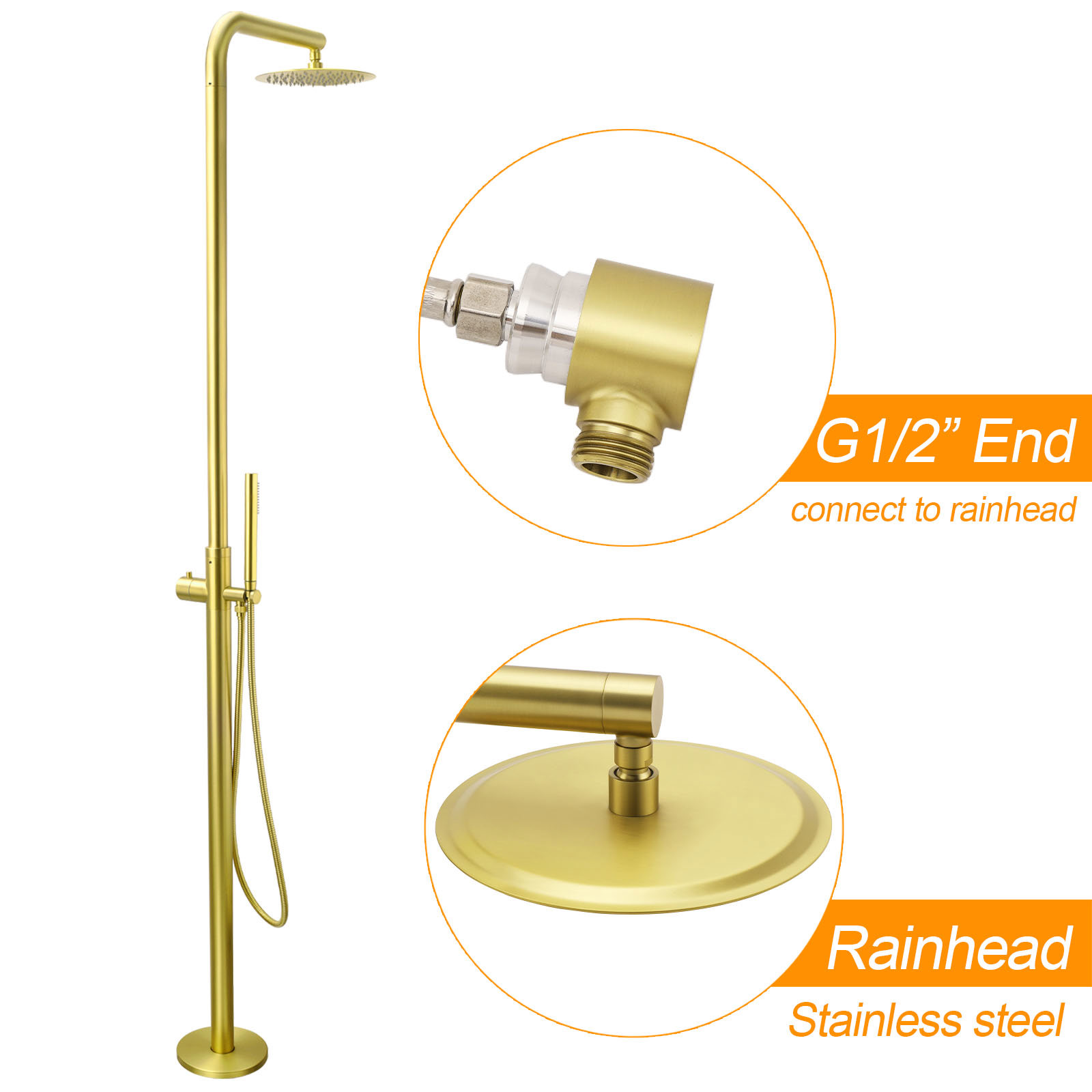 WELS Brushed Gold Twin Shower Handset Combo Set Outdoor Washing 10