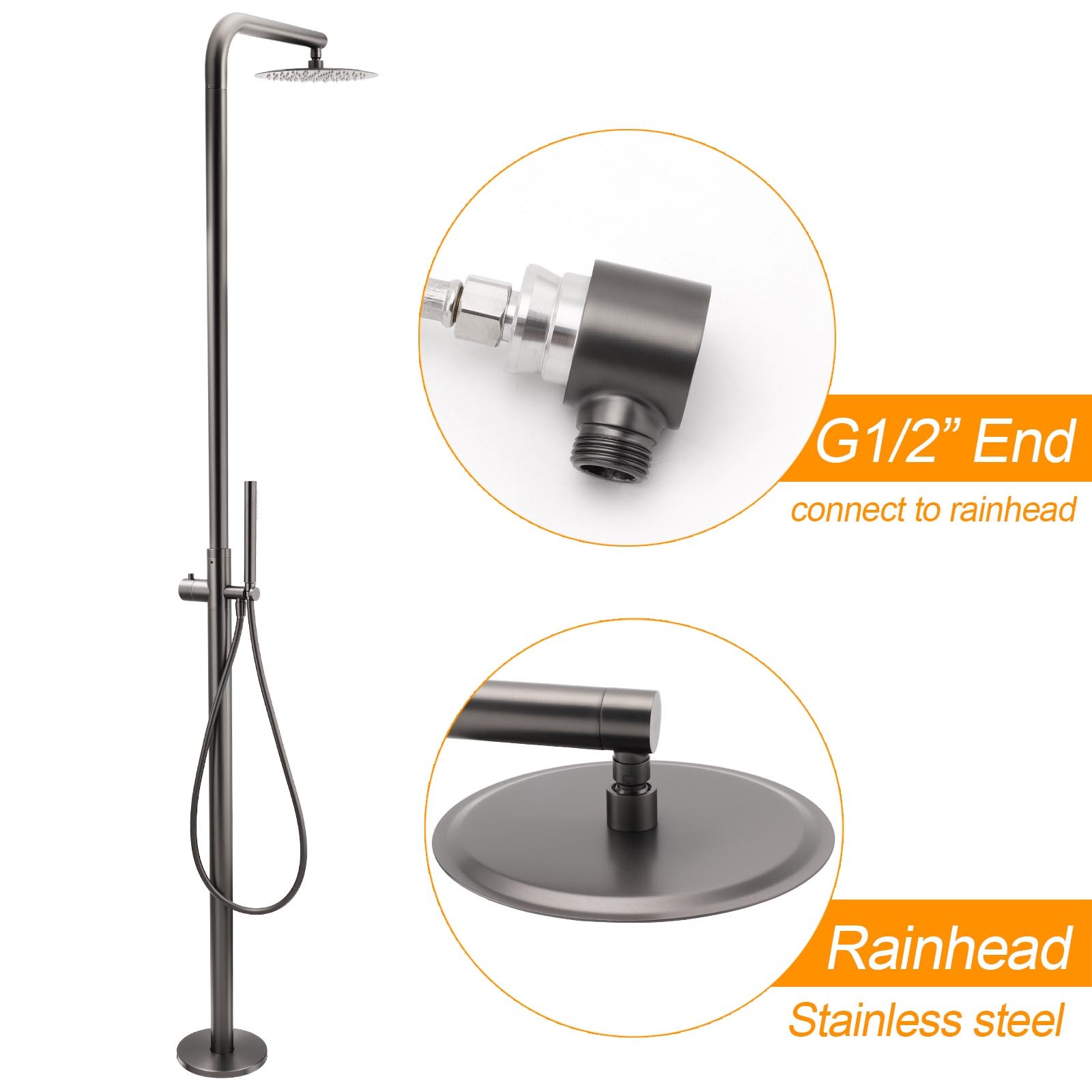 316 SUS WELS Gun Metal Twin Shower Handset Combo Outdoor Bath Rainfall 10