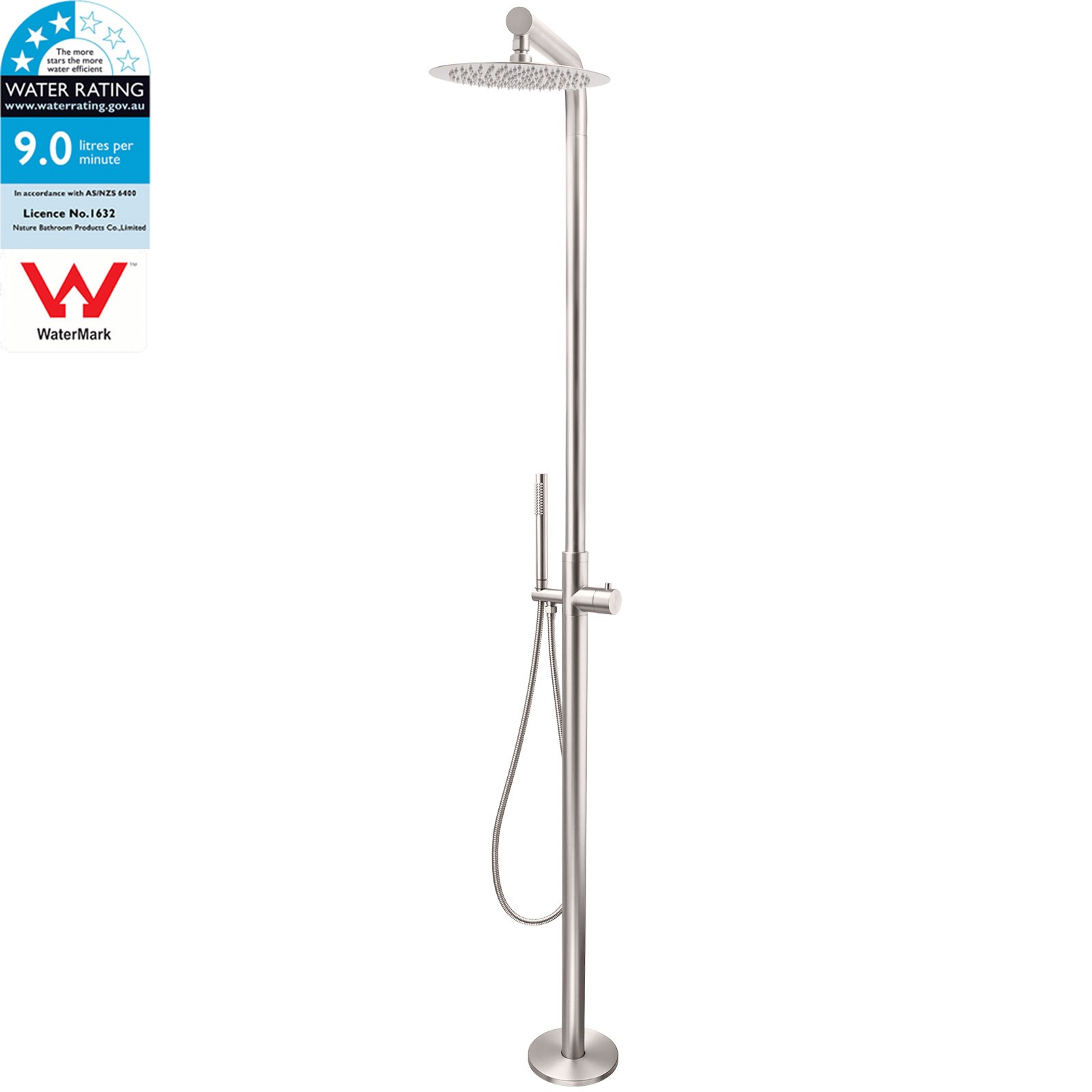 Watermark Brushed Nickel Dual Shower Handset Combo Outdoor Round 10