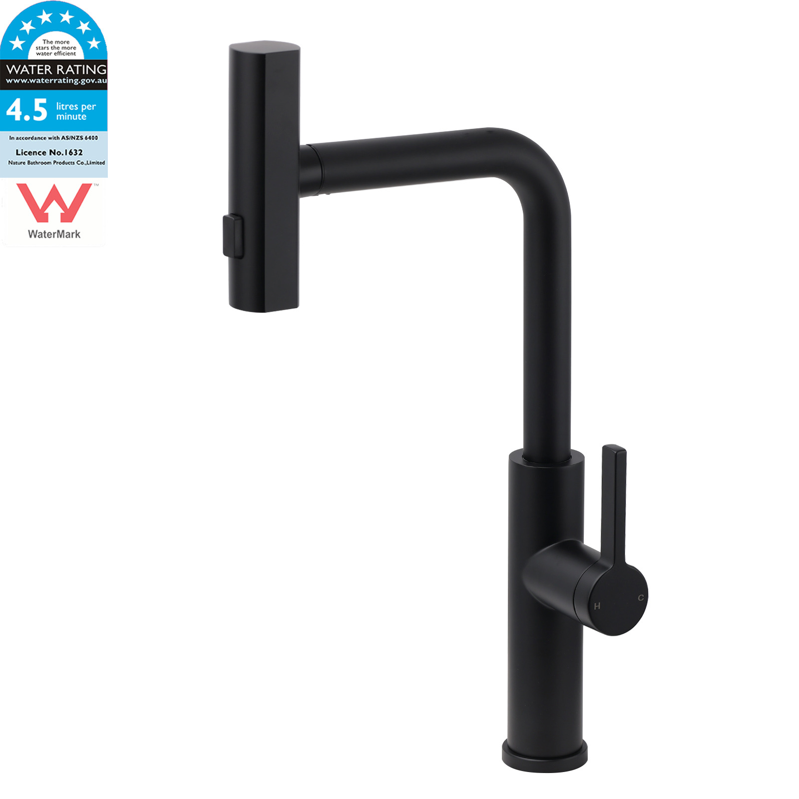 WELS Matte Black 3-Mode Spray Pull Out Kitchen Mixer Sink Laundry Faucet Tapware - Image 1