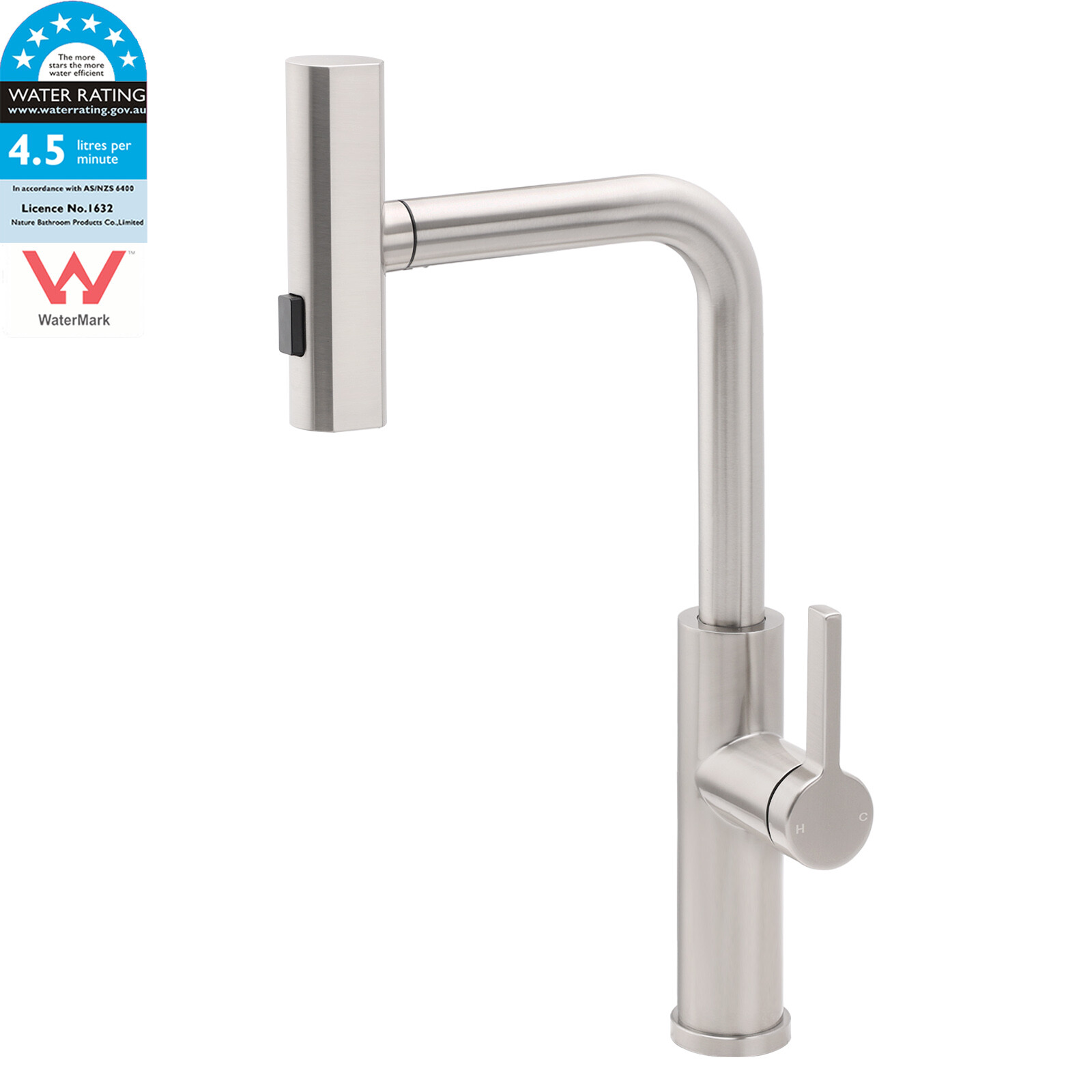 Brushed Nickel 3-Mode Kitchen Mixer Pull Out Down Sink Laundry Faucet Tap WELS - Image 1