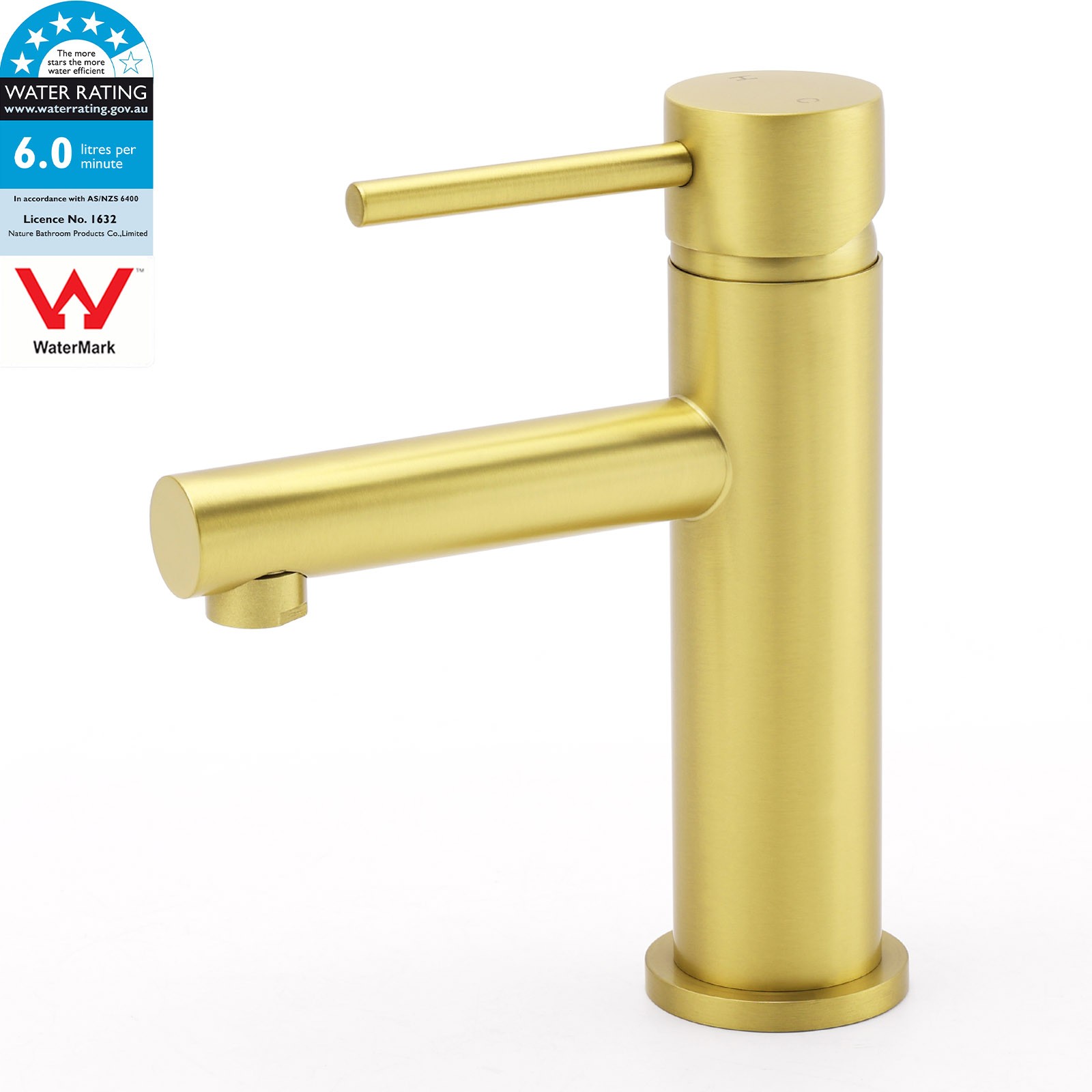 Brushed Gold Round Bathroom Basin Mixer Laundry Vanity Sink Faucet Lever Tapware - Image 1