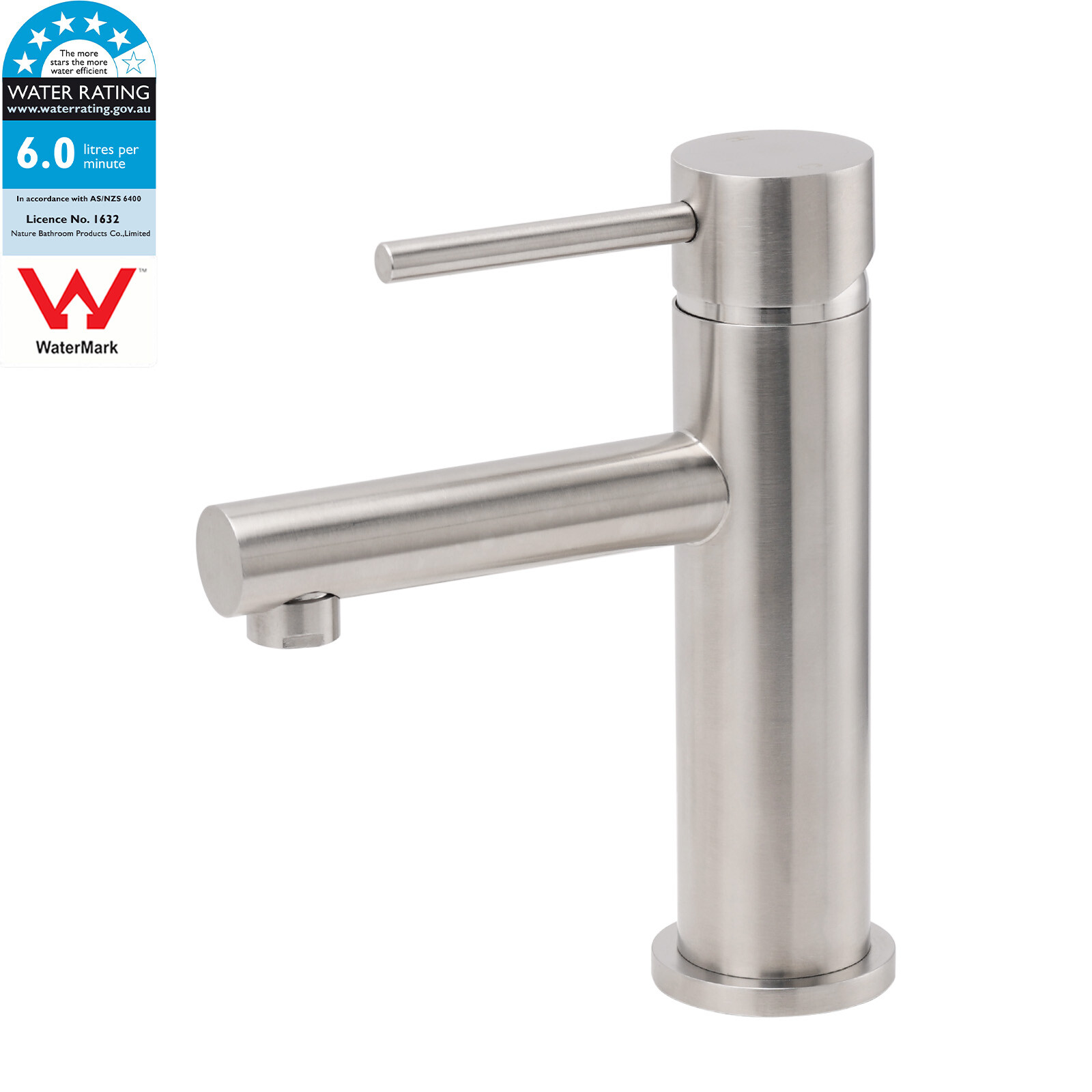 Brushed Nickel Basic Round Bathroom Basin Mixer Laundry Vanity Sink Faucet Tap - Image 1