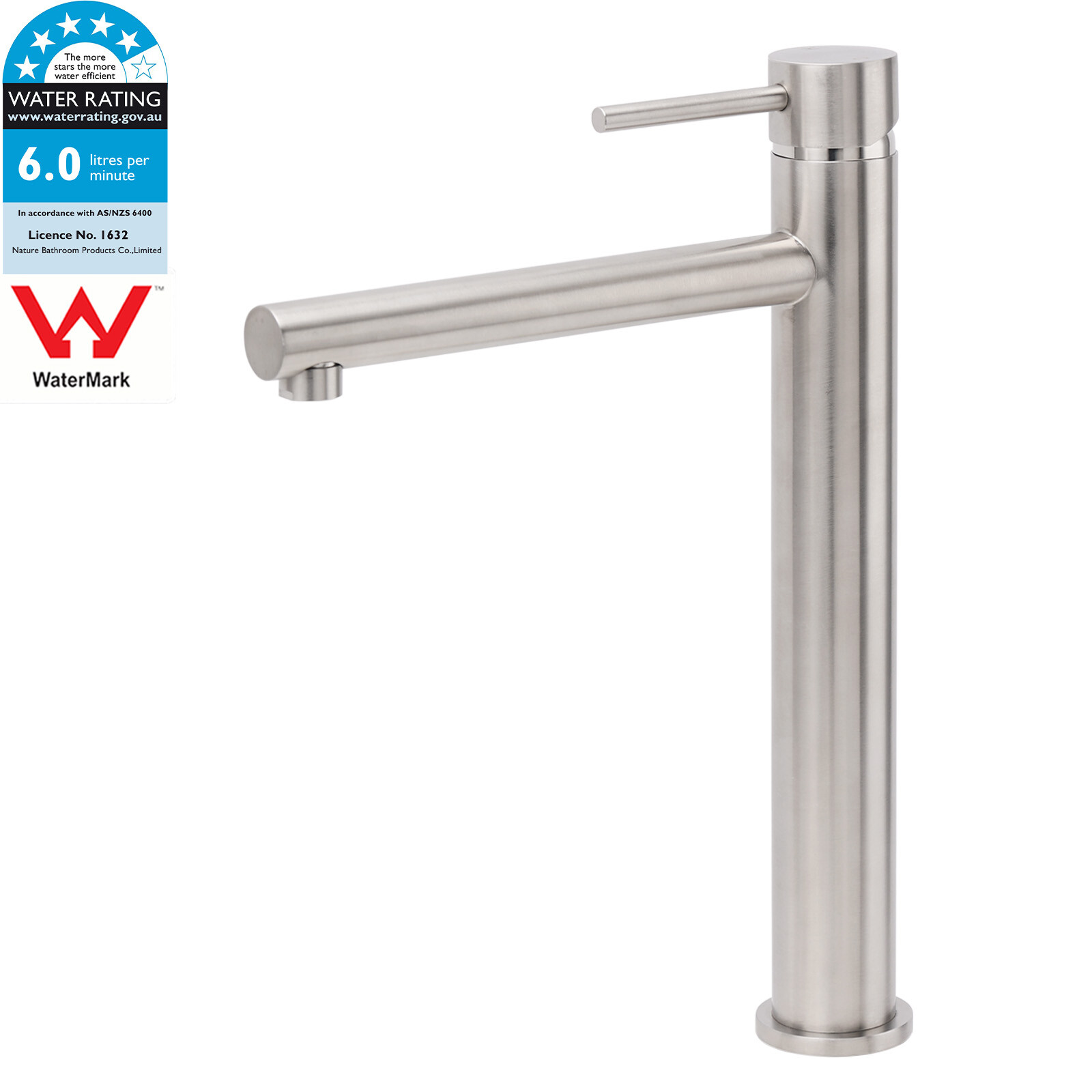 Brushed Nickel Classic Round Bathroom Basin Straight Spout Mixer Sink Faucet Tap - Image 1
