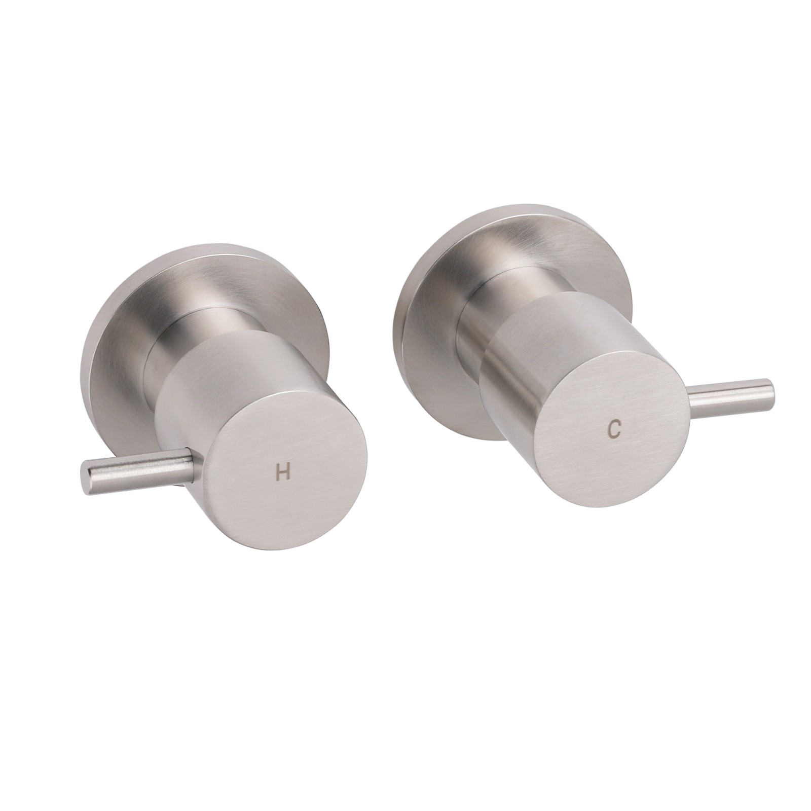 Brushed Nickel Wall Mounted 1/4 Turn Twin Shower Taps Set Hot Cold Water Valve - Image 1
