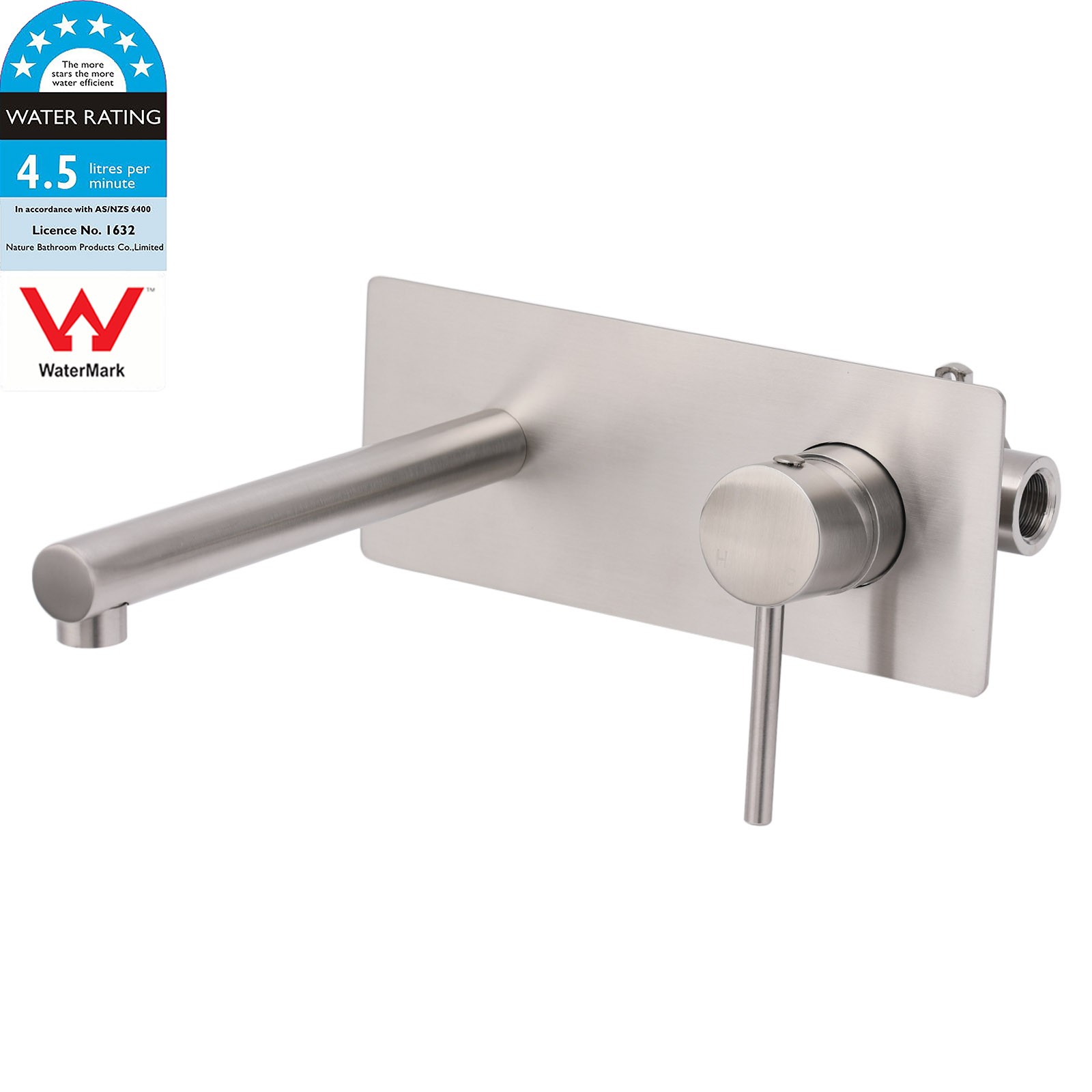 Brushed Nickel Round Wall Mounted Basin Vanity Mixer Bathtub Straight Spout Tap - Image 1