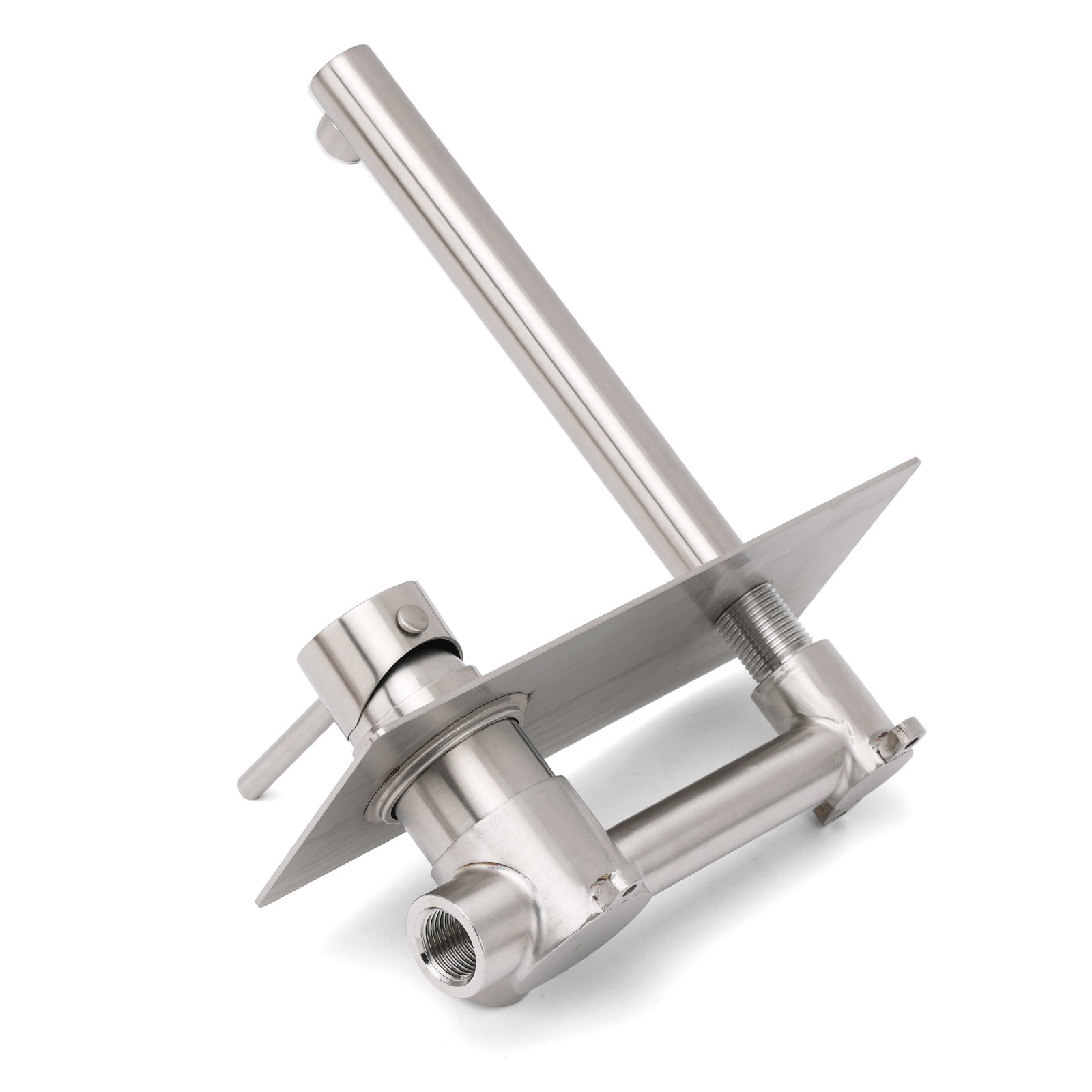 Brushed Nickel Round Wall Mounted Basin Vanity Mixer Bathtub Straight Spout Tap - Image 5
