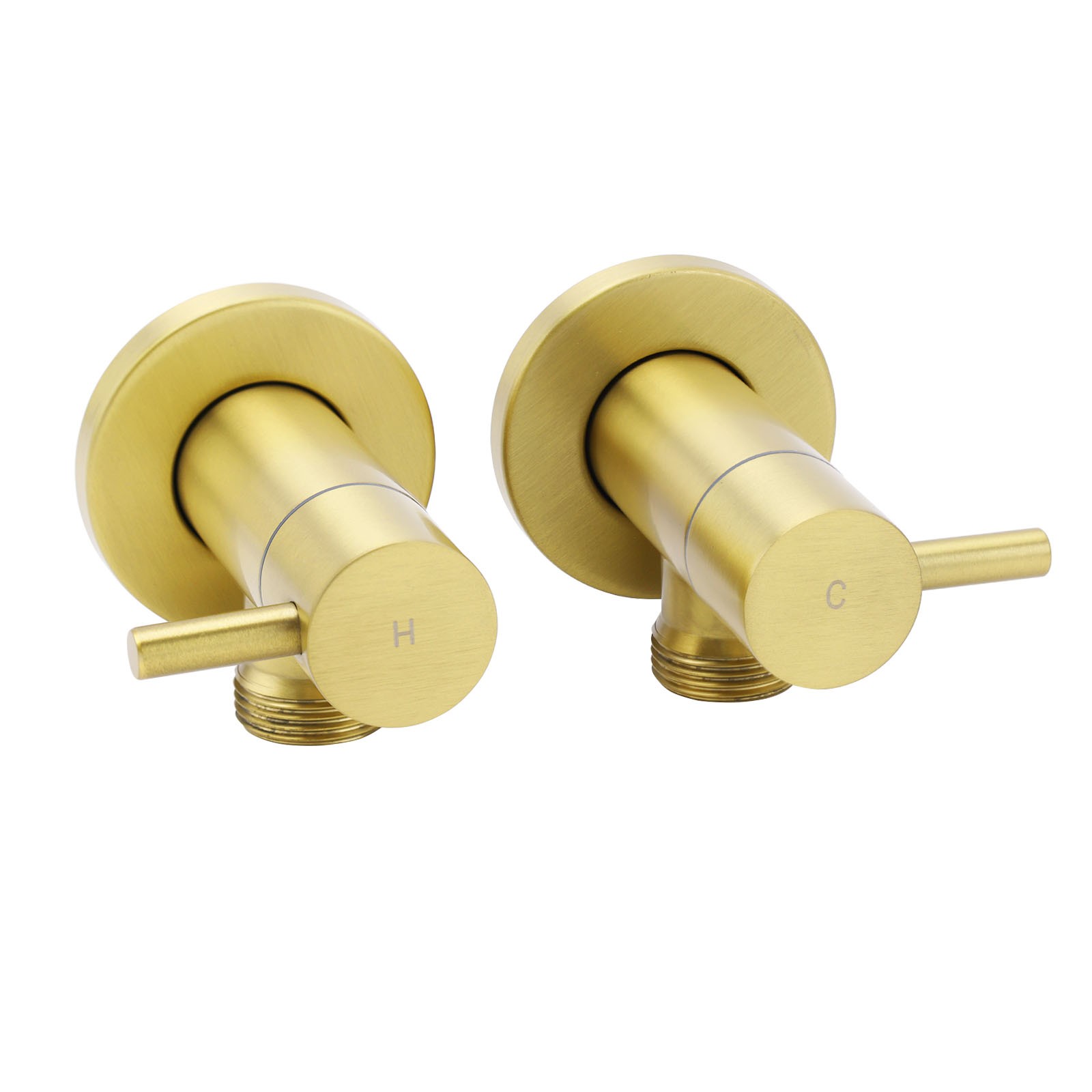 Watermark Brushed Gold Round Washing Machine 1/4 Turn Hot Cold Twin Taps Set - Image 1