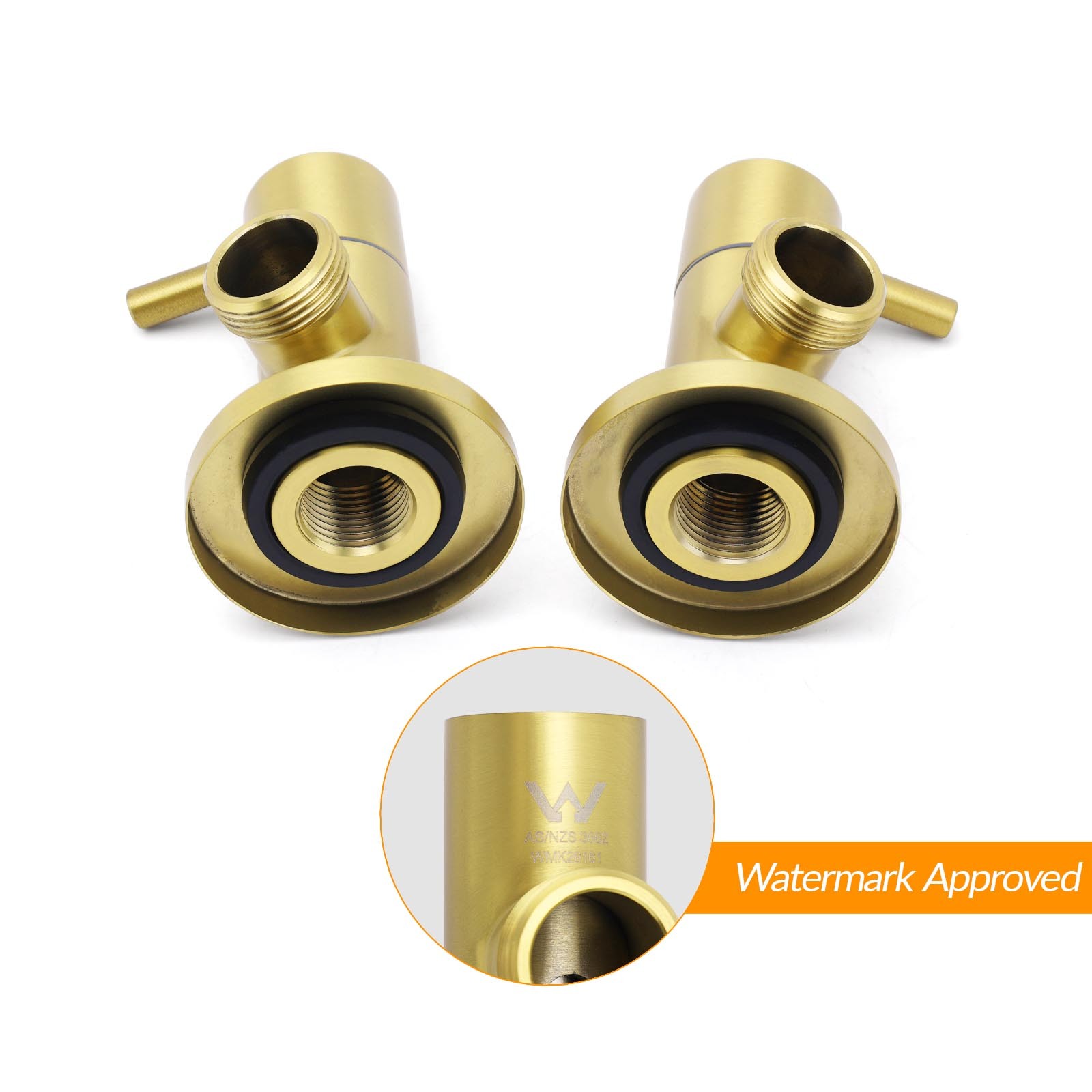 Watermark Brushed Gold Round Washing Machine 1/4 Turn Hot Cold Twin Taps Set - Image 3