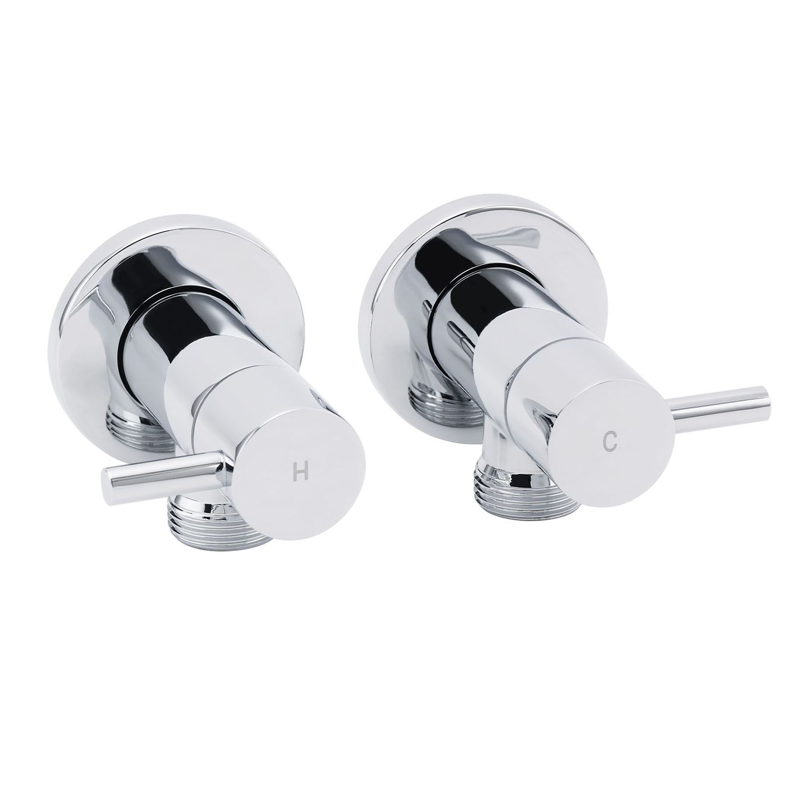 Chrome Round Wall Mounted 1/4 Turn Hot Cold Tap Pair Set For Washing Machine - Image 1