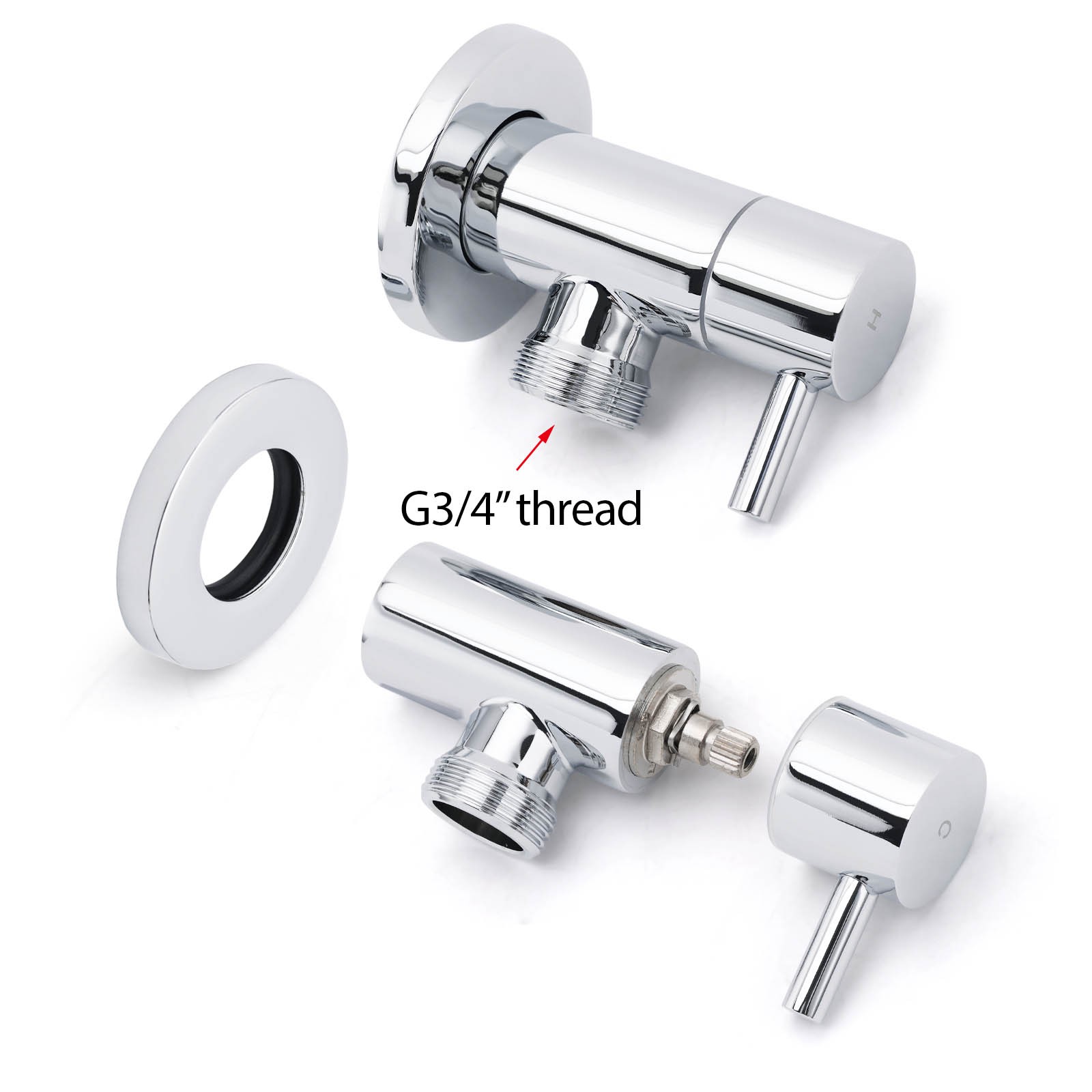 Chrome Round Wall Mounted 1/4 Turn Hot Cold Tap Pair Set For Washing Machine - Image 4