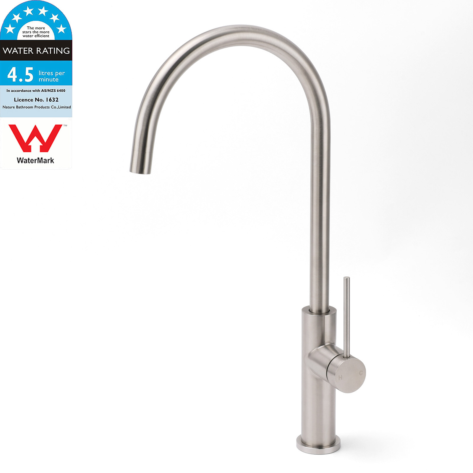 Brushed Nickel 435mm Tall Slim Round Kitchen Laundry Sink Mixer Faucet Tap Spout - Image 1