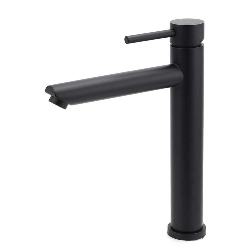 WELS Matt Black Round Tall Basin Mixer Vanity Bathroon Sink Tap Laundry Faucet - Image 1