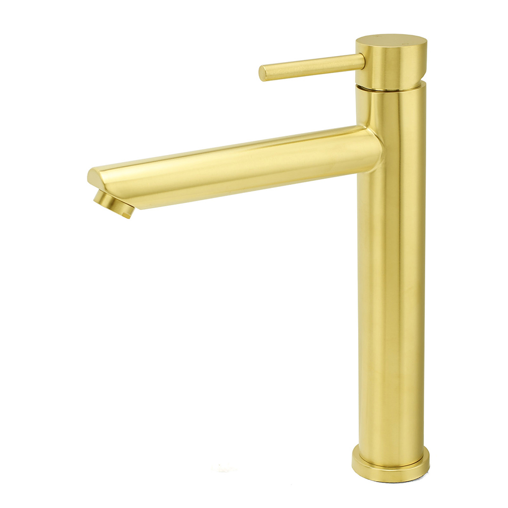 WELS Brushed Gold Laundry Round Tall Basin Mixer Vanity Sink Faucet Tap 304 SUS - Image 1