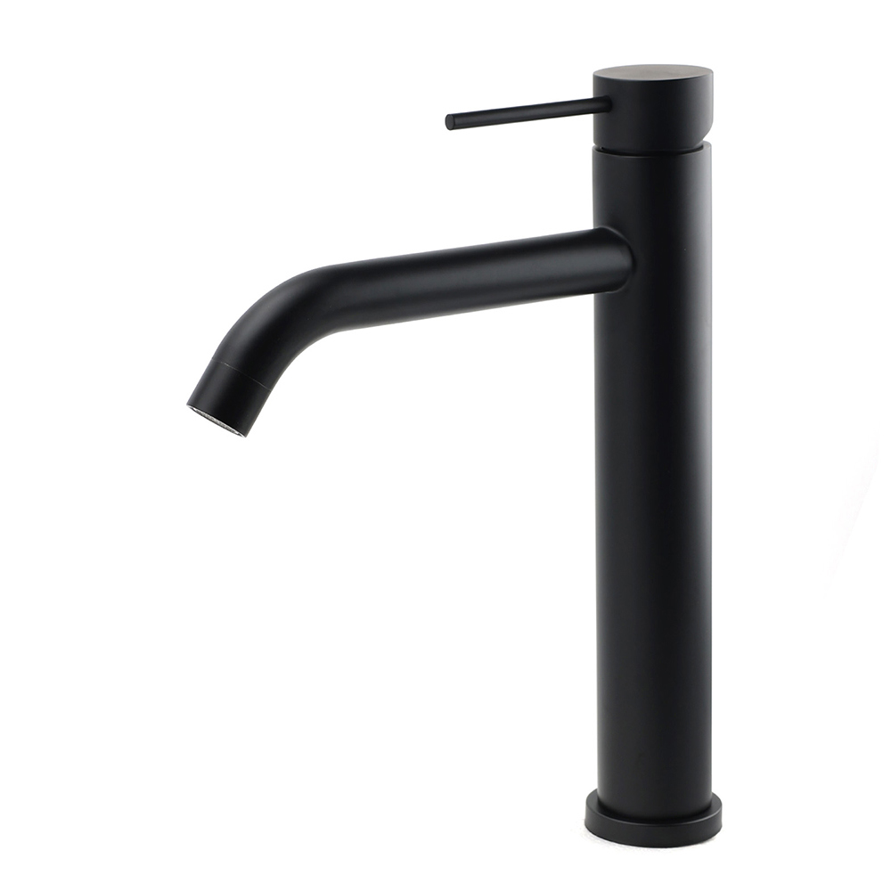 Matt Black Tall Laundry Round Curve Spout Basin Mixer Vanity Sink Faucet Tapware - Image 1