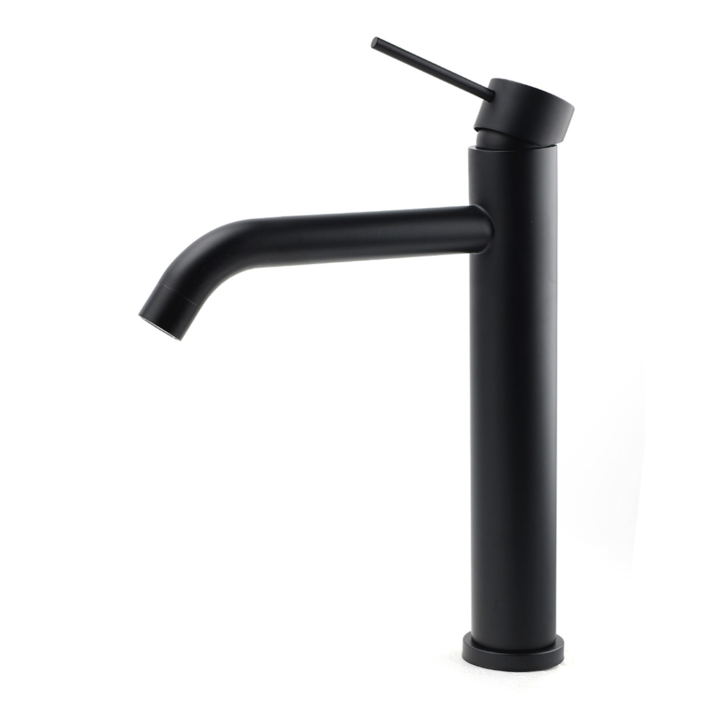 Matt Black Tall Laundry Round Curve Spout Basin Mixer Vanity Sink Faucet Tapware - Image 2