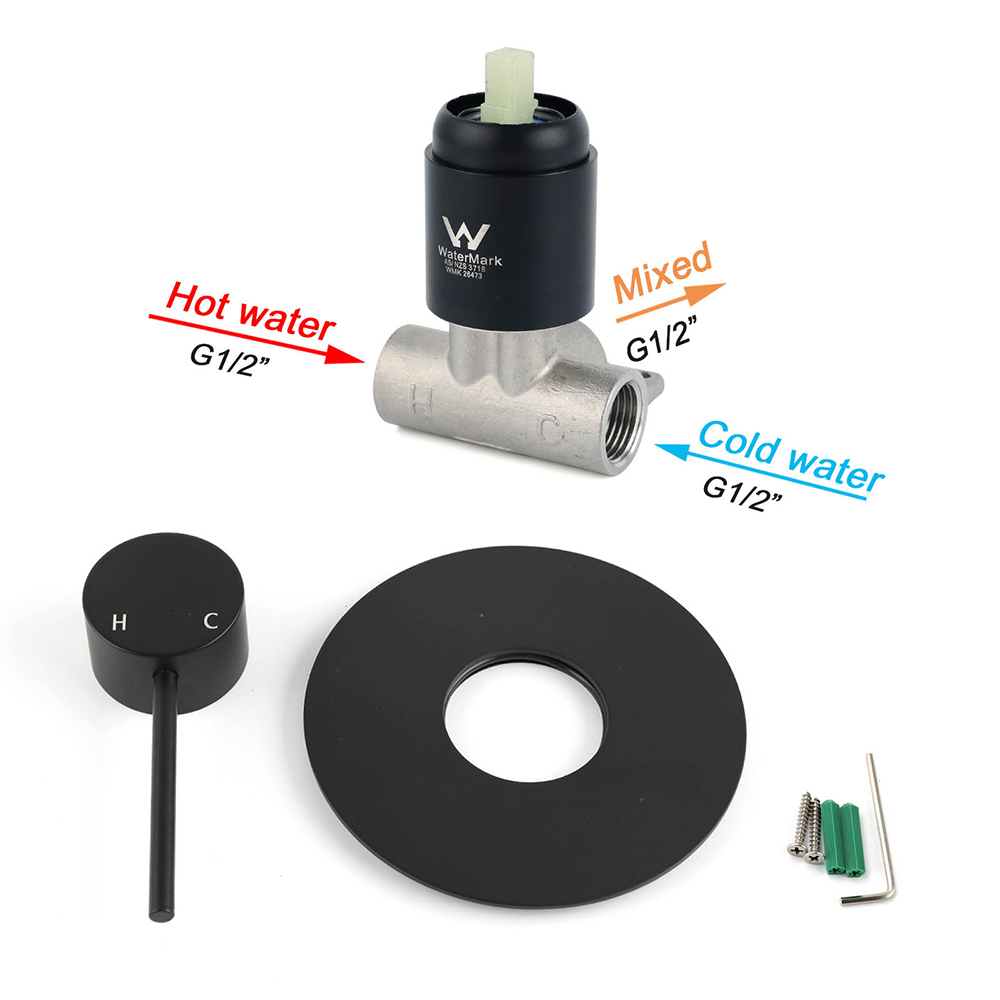 Matt Black Round Bath Concealed Shower Mixer Valve Hot Cold Water Tap Watermark - Image 4