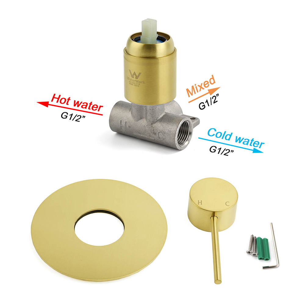 Watermark Brushed Gold Round Bathroom Shower Hot Cold Mixer Ceramic Cartridge OZ - Image 4