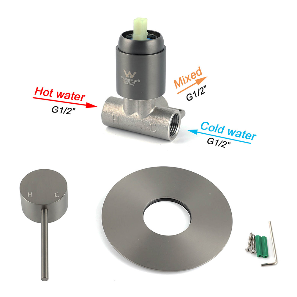 Watermark Gun Metal Grey Round Bathroom Shower Hot Cold Mixer Ceramic Cartridge - Image 4