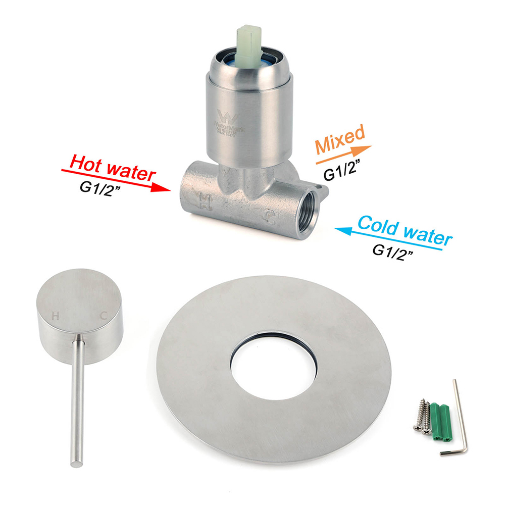 Brushed Nickel Bath Shower Mixer Hot Cold Tap Ceramic Cartridge Spindle Round - Image 4