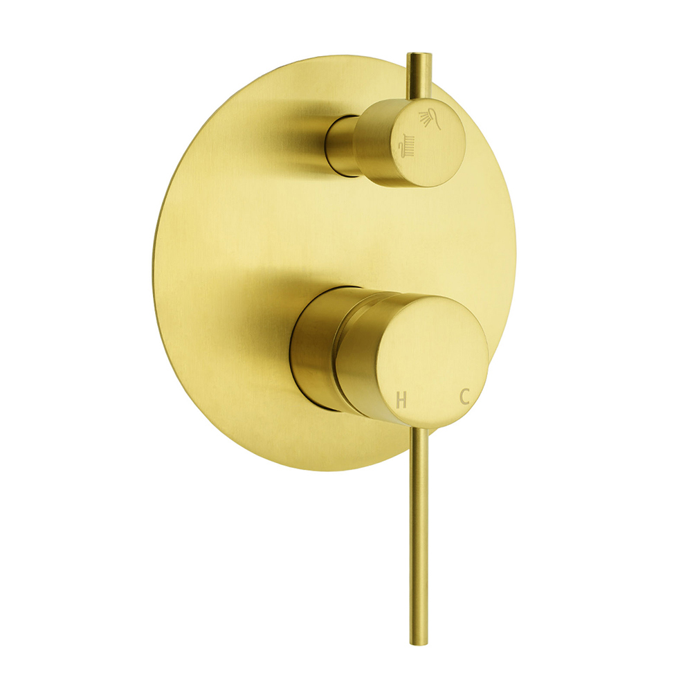 Brushed Gold Round Shower Mixer 2 Way Diverter For Bath Twin Shower Watermark - Image 1