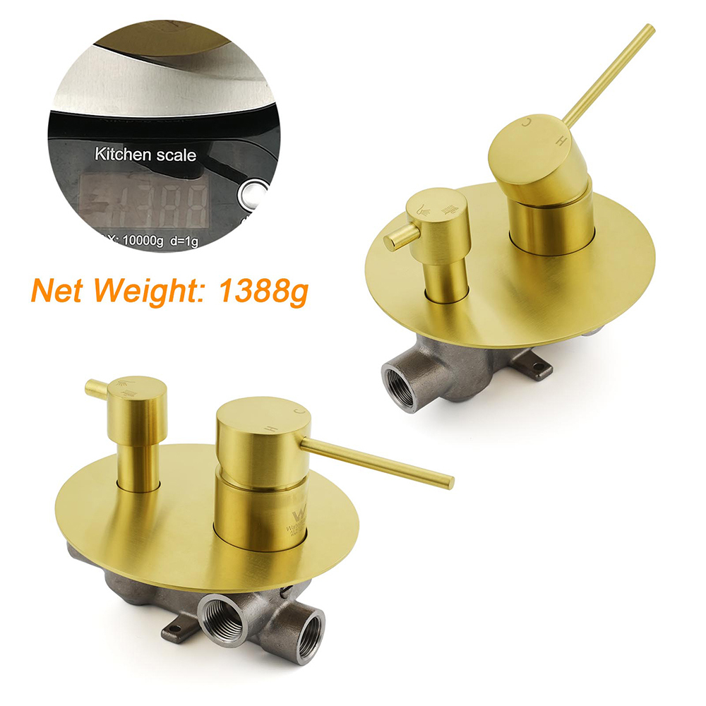 Brushed Gold Round Shower Mixer 2 Way Diverter For Bath Twin Shower Watermark - Image 3