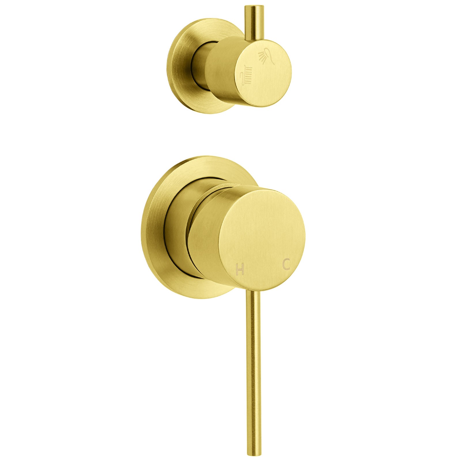 Concealed Round Brushed Gold Wall Shower Mixer 2 Way Diverter Valve For Bathroom - Image 1