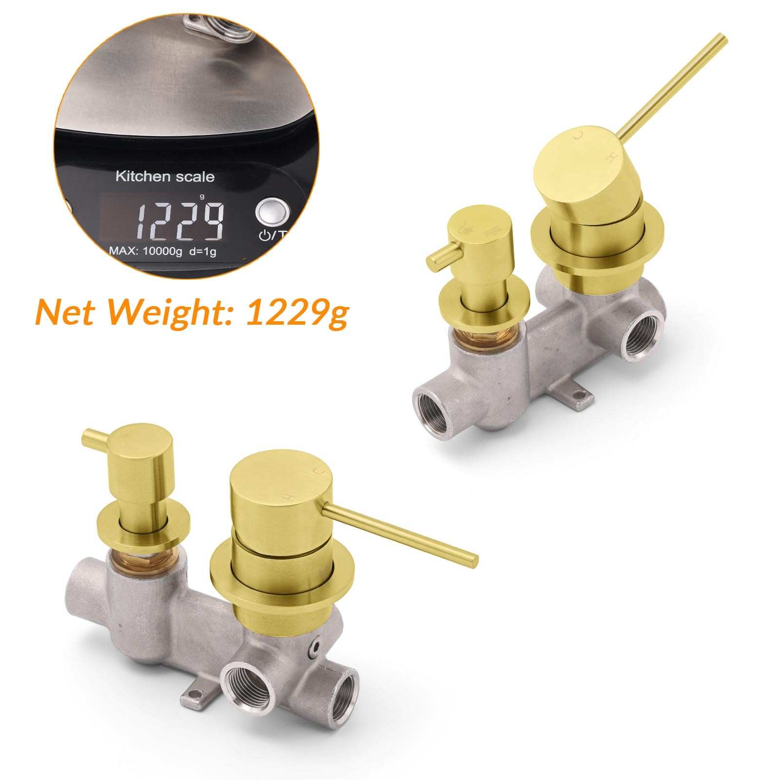 Concealed Round Brushed Gold Wall Shower Mixer 2 Way Diverter Valve For Bathroom - Image 3