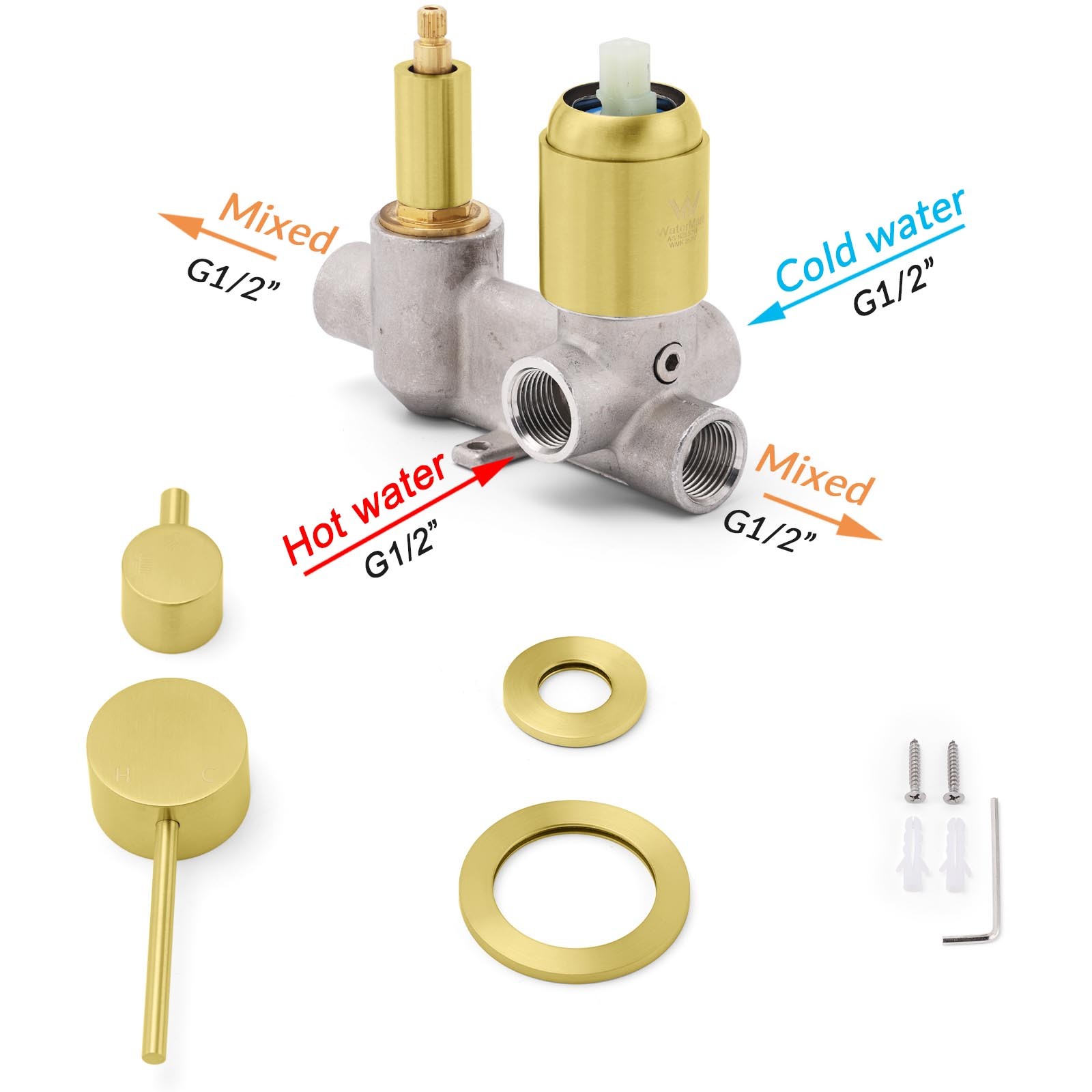 Concealed Round Brushed Gold Wall Shower Mixer 2 Way Diverter Valve For Bathroom - Image 4