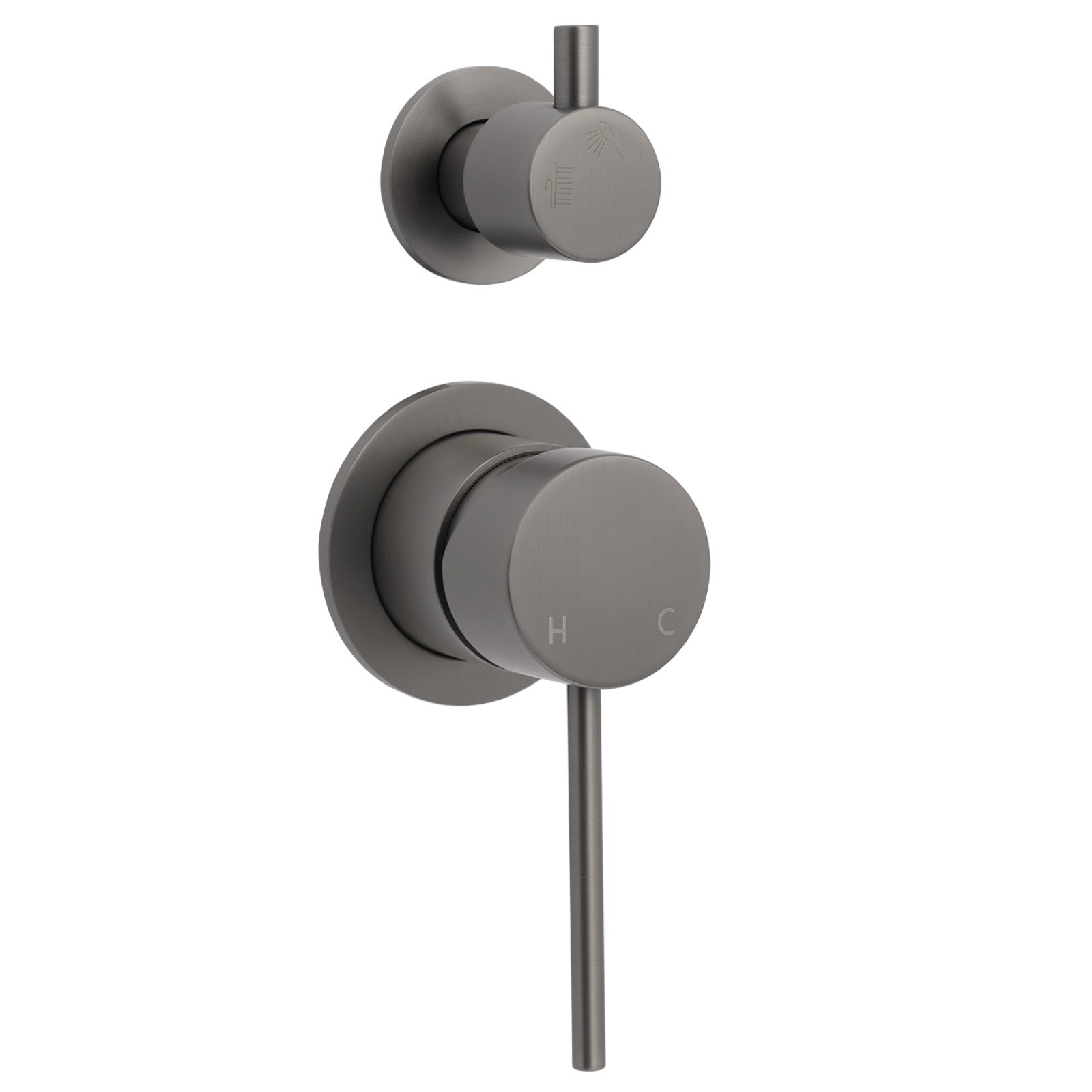 Small Face Gun Metal Gray Round Shower Mixer 2 Way Switch Diverter For Combo Set - Image 1