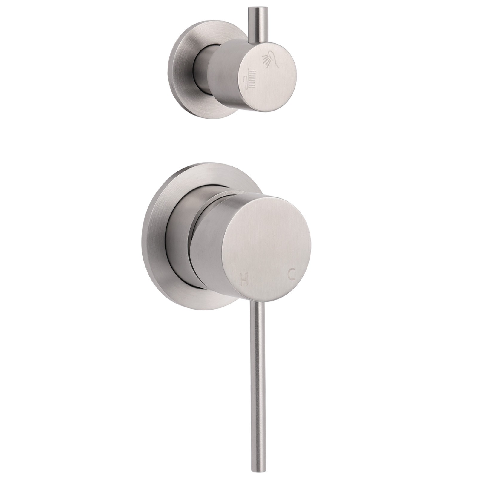 Brushed Nickel Round Bathroom Small Face Shower Mixer 2 Way Diverter Switch Set - Image 1