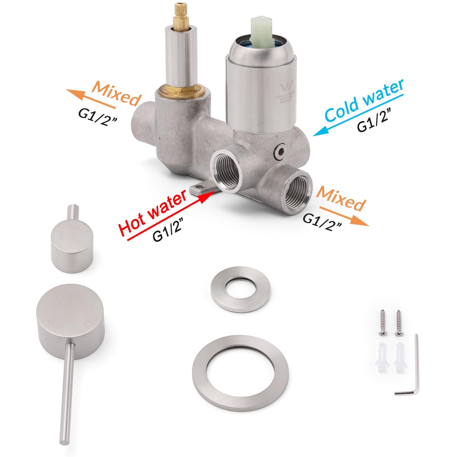 Brushed Nickel Round Bathroom Small Face Shower Mixer 2 Way Diverter Switch Set - Image 4