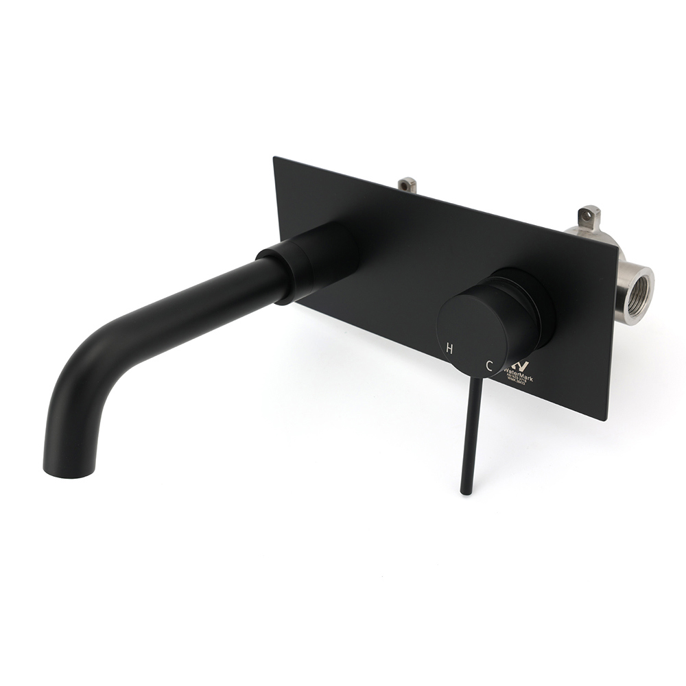 Matt Black Round Basin Mixer Bathtub Wall Mounted Faucet Tap Laundry Spout Set - Image 1