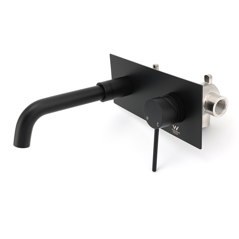 Matt Black Round Basin Mixer Bathtub Wall Mounted Faucet Tap Laundry Spout Set - Image 2