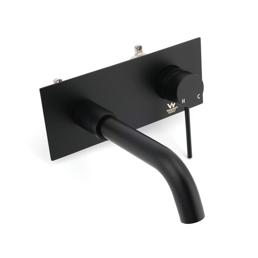Matt Black Round Basin Mixer Bathtub Wall Mounted Faucet Tap Laundry Spout Set - Image 3