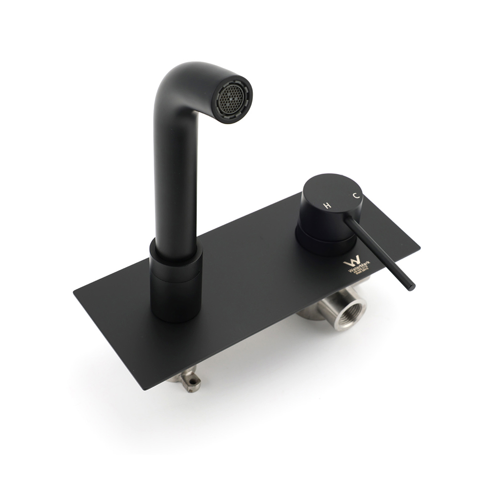 Matt Black Round Basin Mixer Bathtub Wall Mounted Faucet Tap Laundry Spout Set - Image 4