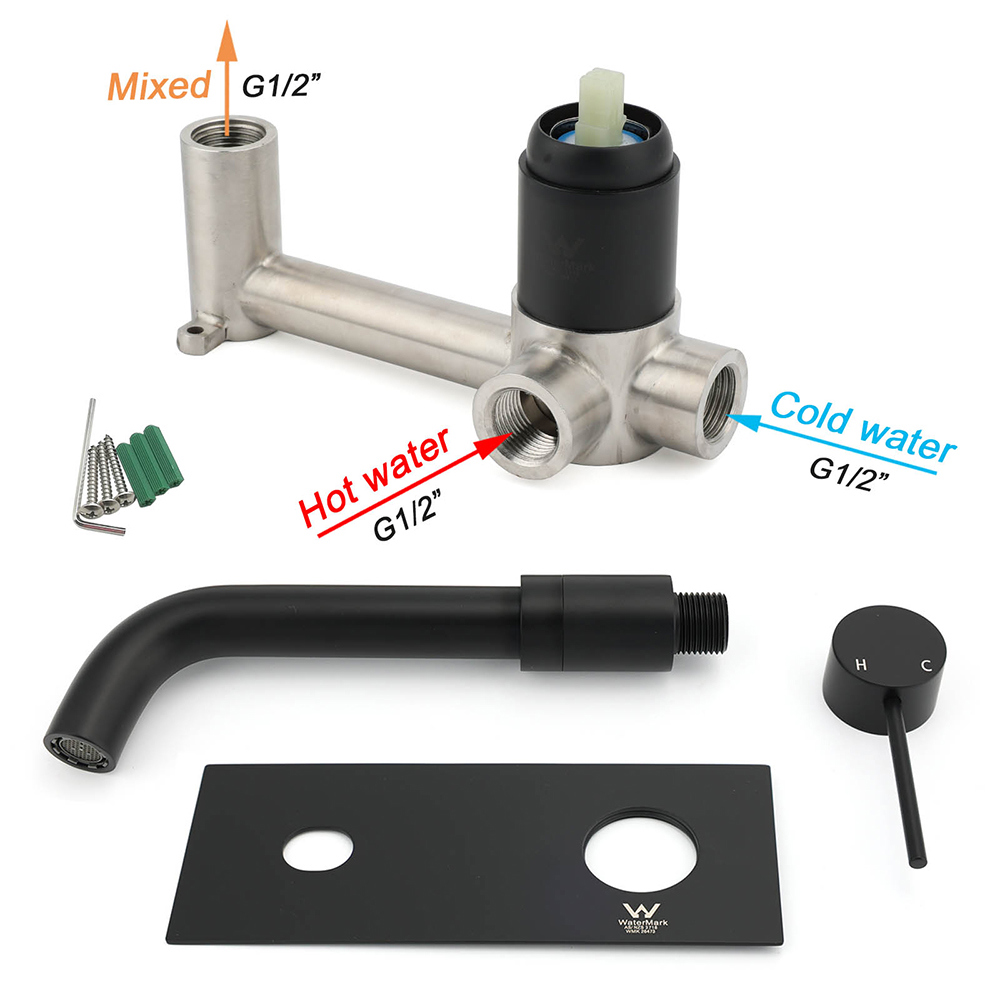 Matt Black Round Basin Mixer Bathtub Wall Mounted Faucet Tap Laundry Spout Set - Image 7