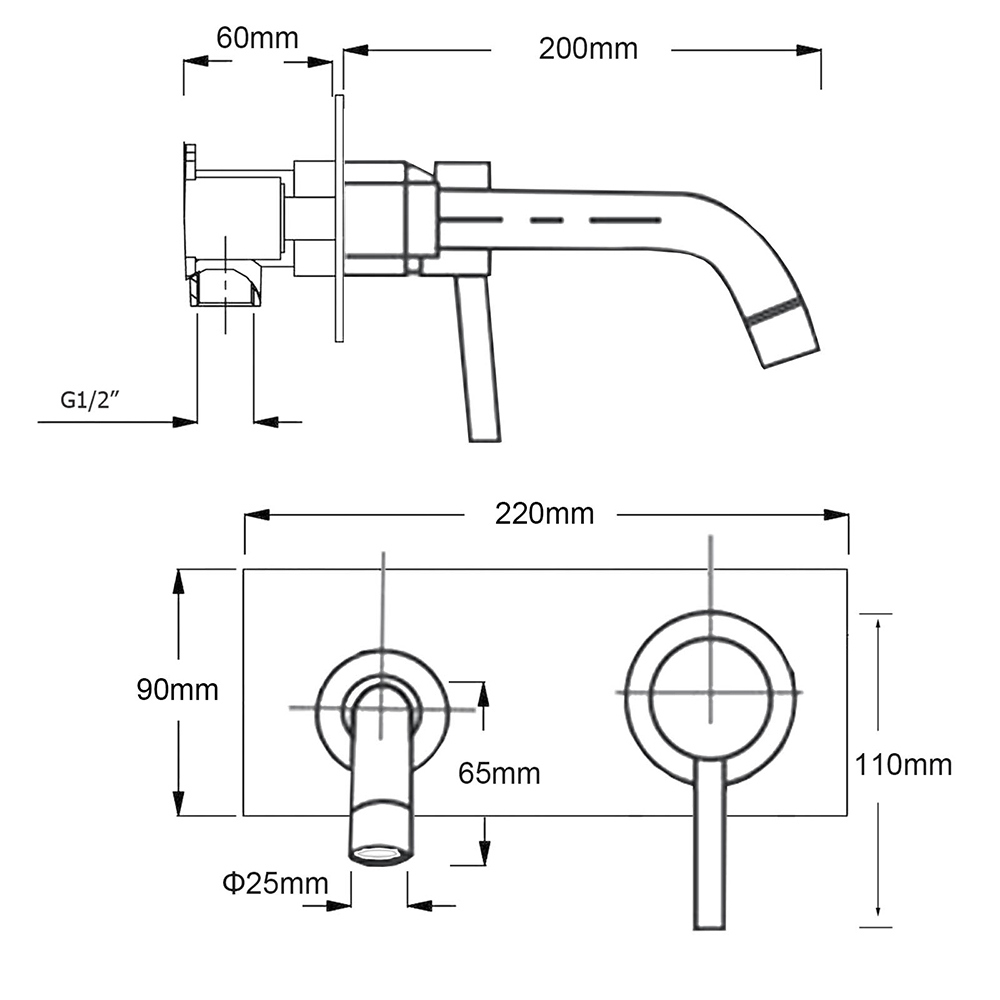 Matt Black Round Basin Mixer Bathtub Wall Mounted Faucet Tap Laundry Spout Set - Image 8