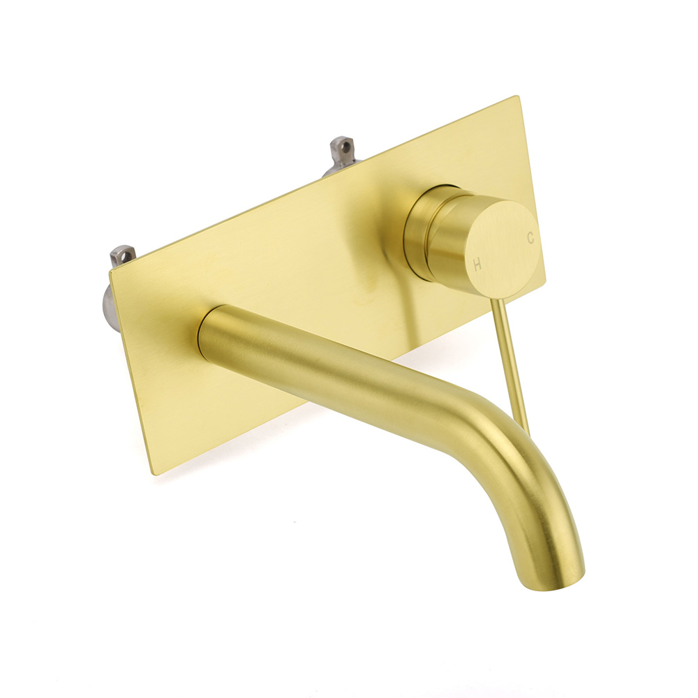 WELS Bathroom Round Wall Basin Mixer Vanity Sink Tap Spout Faucet Brushed Gold - Image 3