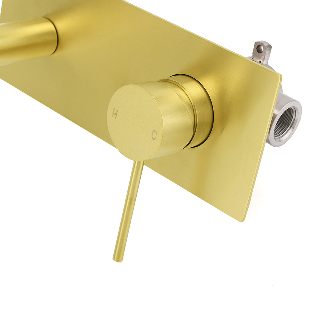 WELS Bathroom Round Wall Basin Mixer Vanity Sink Tap Spout Faucet Brushed Gold - Image 6