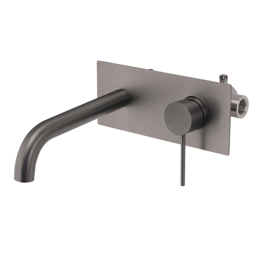 WELS Gun Metal Round Wall Basin Mixer Vanity Sink Tap Hot Cold Faucet Spout - Image 1