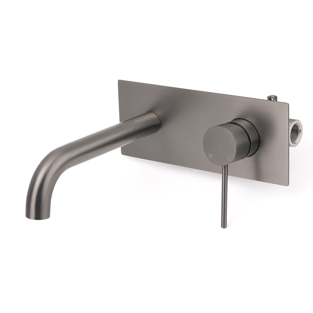 WELS Gun Metal Round Wall Basin Mixer Vanity Sink Tap Hot Cold Faucet Spout - Image 2