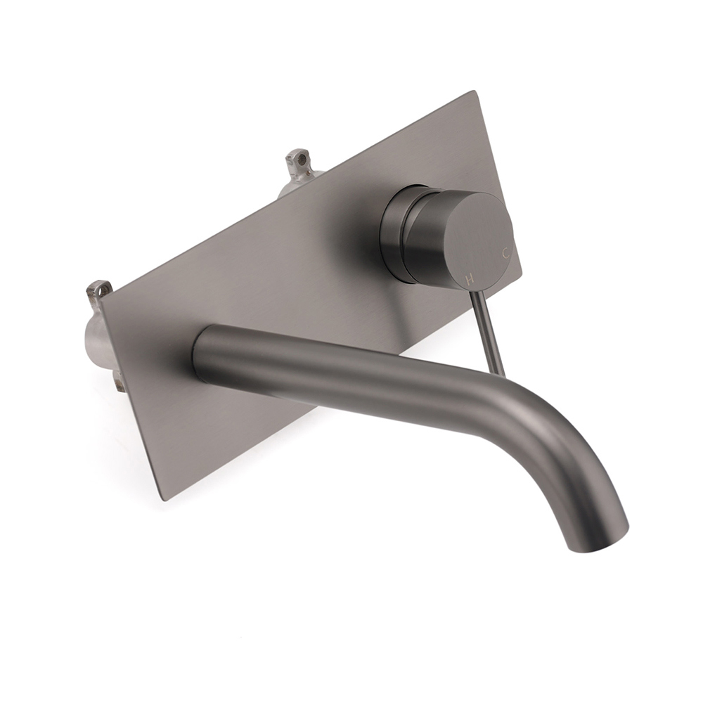 WELS Gun Metal Round Wall Basin Mixer Vanity Sink Tap Hot Cold Faucet Spout - Image 3